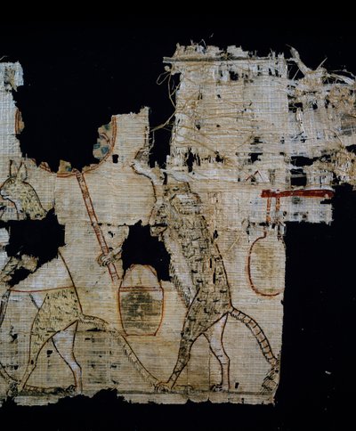 Papiro representando a cena satírica, ca. 1100 aC, datada do reinado de Ramesses IX, Detalhe, Civilização Egípcia, Novo Reino, Dinastia XX de Egyptian 20th Dynasty