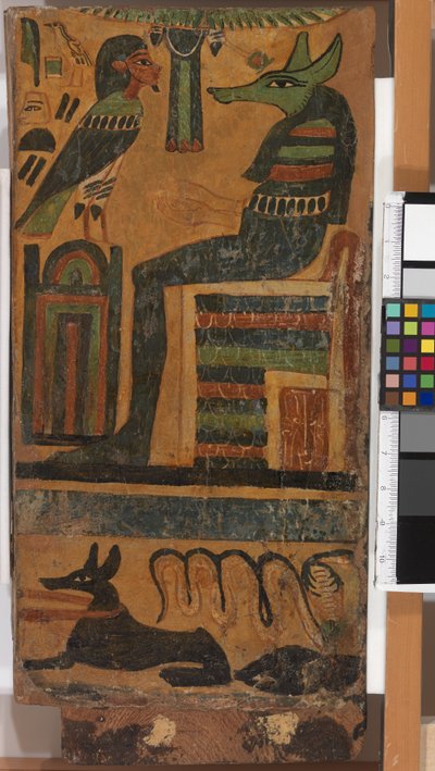 Anubis e a alma do falecido, de um sarcófago (painel) de Egyptian 26th Dynasty