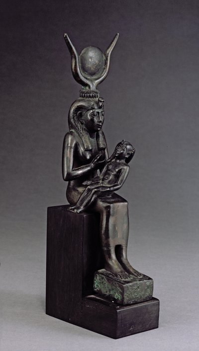 A deusa Ísis a amamentar o bebé Horus, período tardio (bronze) de Egyptian 26th Dynasty