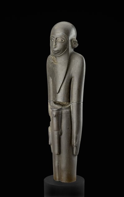 Estátua, de, um, homem barbudo, desgastar, um, boné, e, um, cinto, com, penis, bainha, atribuído, para, Protodynastic, período, (c.2900-2650, BC), (basalt) de Egyptian 2nd Dynasty