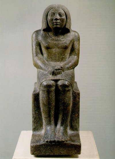 Figura masculina sentada, Egito, Ankh, 3ª dinastia (granito porfiróide) de Egyptian 3rd Dynasty