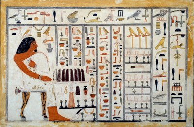 Antiquite egípcio: estela calcária do Príncipe Oupemnefret. Ele é o administrador dos escribas reais. 4ª dinastia Berkeley, Museu Phoebe Hearst de Egyptian 4th Dynasty