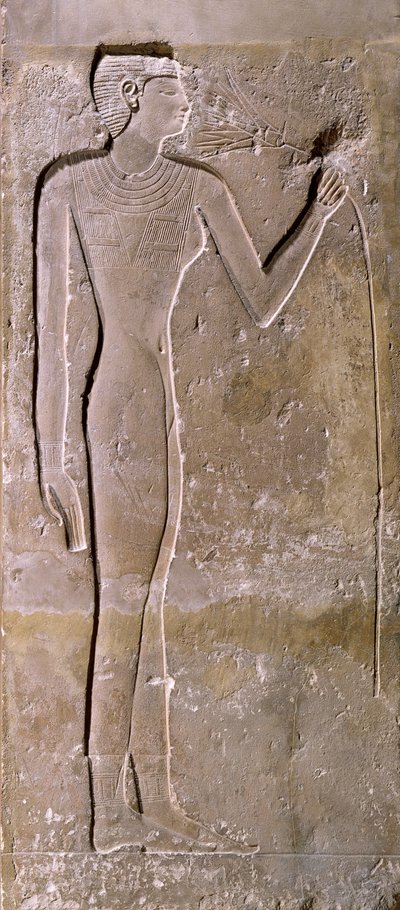 Pilar, descrevendo, um, mulher, cheirando, um, flor lotus, reino velho, 2423-2263, bc de Egyptian 5th Dynasty