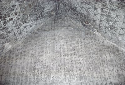 Telhado e parede da câmara do túmulo da pirâmide de Unas, Old Kingdom (pedra pintada) de Egyptian 5th Dynasty