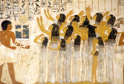Antigo Egito, Pintura/fresco, Mulheres em pranto no cortejo fúnebre, Túmulo de Ramose, Tebas, Vale dos Nobres de Egyptian Egyptian