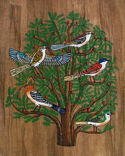 Arte Egípcia, Papiro Egípcio: Pássaros numa Árvore, Coll, Parte de Egyptian Egyptian