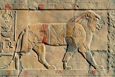 Lion, Senenmut, Templo de Hatshepsut, Dayr al-Bahri, Egito de Egyptian Egyptian