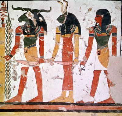 Túmulo de Nefertari com os deuses Knoum e Sekeuti (fresco) de Egyptian Egyptian