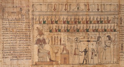 Livro dos mortos de Tsekhons, pormenor, a pesagem das almas (psicostasia), -664 a -332 (papiro) de Egyptian Egyptian