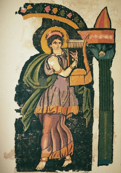 Mulher tocando uma lira, século V-VI (lã tecida) de Egyptian Egyptian