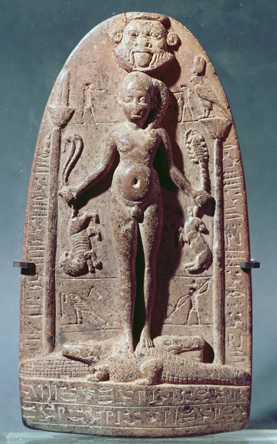 Cepus, depenando, horus, como, um, criança, ficar, ligado, crocodilos, (pink, granito) de Egyptian Ptolemaic Period