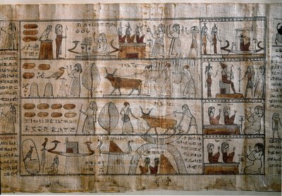 Antiguidade Egípcia: os Campos Elíseos. Papiro de um Livro dos Mortos. Período ptolemaico. Turim, museu egípcio. de Egyptian Ptolemaic Period