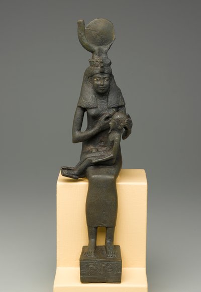 Estatueta sentada de Ísis segurando Horus (bronze) de Egyptian Ptolemaic Period