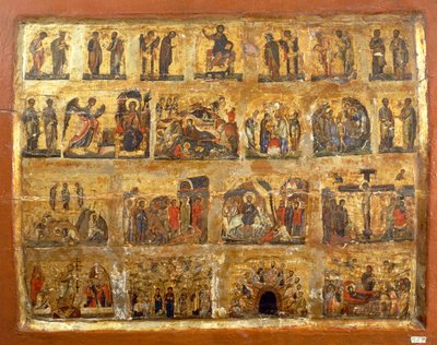 Deesis Row and the Twelve Great Feasts (pintura e folha de ouro no painel) de Egyptian School