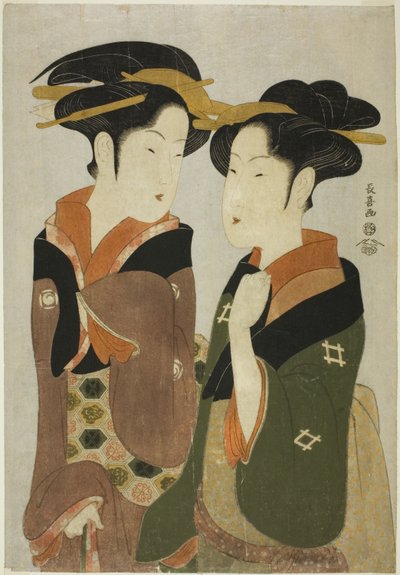 Kan, uma garçonete do Izutsuya, e a gueixa Fuseya do Ogiya de Eishōsai Chōki
