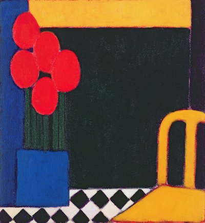 Tulipas e Cadeira Amarela, 2002 (acrílico sobre papel) de Eithne Contemporary Artist Donne