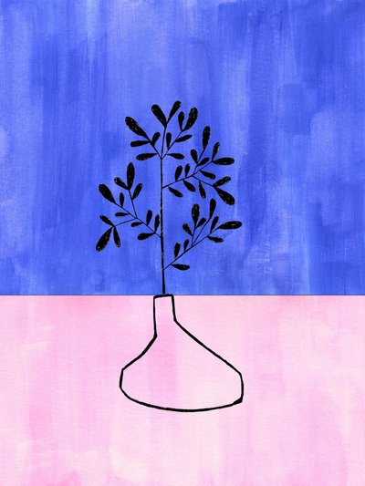 Vaso botânico azul e rosa de Ejaaz Haniff