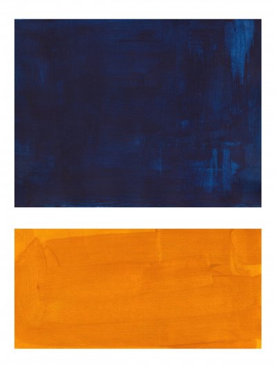 Blocos abstratos em azul-índigo e laranja de Ejaaz Haniff