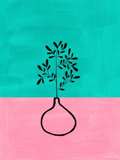 Vaso botânico rosa e azul-petróleo de Ejaaz Haniff