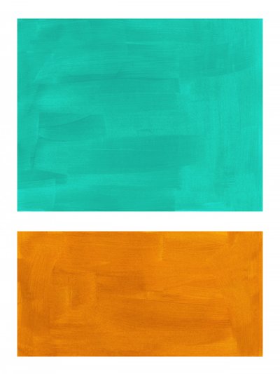 Blocos em tons vibrantes de azul-petróleo e laranja de Ejaaz Haniff