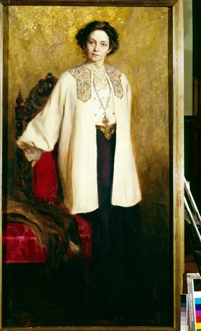 Retrato da atriz Vera Komissarjevskaia (Komissarzhevskaya) (1864-1910). Pintura de Ekaterina Sergeevna Zarudnaya Kavos (1862-1918), óleo sobre tela, por volta de 1906. Arte russa do século XX. State Central A.Bakhrushin Theatre Museum, Moscou. de Ekaterina Sergeevna Zarudnaya Kavos
