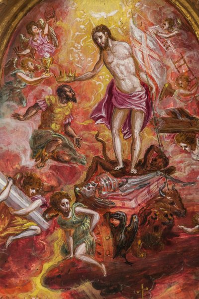 Altar portátil: painel central representando uma alegoria do Cavaleiro Cristão, detalhe de 2384586 (tempera grassa no painel) de El Greco