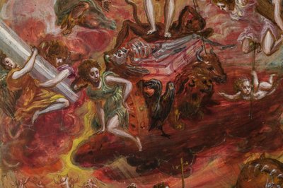 Altar portátil: painel central representando uma alegoria do Cavaleiro Cristão, detalhe de 2384586 (tempera grassa no painel) de El Greco