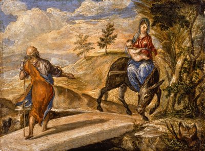 A fuga para o Egito (óleo no painel) de El Greco