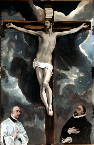 Cristo na cruz adora pelos dois doadores (pintura de El Greco