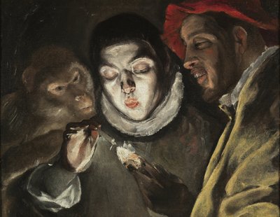 A Fábula - Pintura por Dominicos Theotokopoulos, conhecido como El Greco (1541-1614), óleo sobre tela (50,5x63,6 cm), cerca de 1580 - (A Fábula, óleo sobre tela por El Greco) - Museo del Prado, Madrid (Espanha) de El Greco