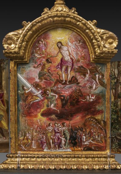 Altar Portátil: painel central representando uma alegoria do Cavaleiro Cristão, detalhe de 2384586 (tempera grassa no painel) de El Greco
