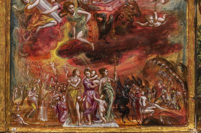 Altar portátil: painel central representando uma alegoria do Cavaleiro Cristão, detalhe de 2384586 (tempera grassa no painel) de El Greco
