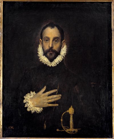 Retrato de um cavalheiro com uma mão no peito Pintura de Domenikos Theotokopoulos dit El Greco (1540-1614). 1577 Sol. 0,81 x 0,66 m Madrid Musee du Prado de El Greco