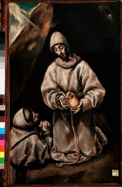 São Francisco de Assis e o irmão Leão (Leão) meditam sobre a morte, c.1600 (óleo sobre tela) de El Greco