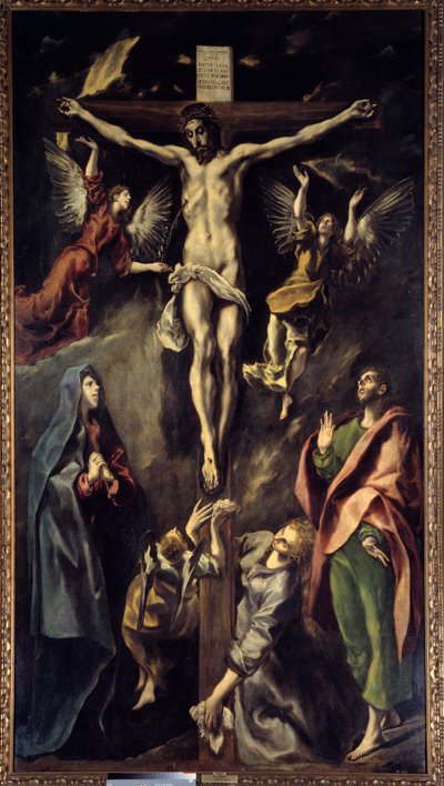 A Crucificação Pintura de Domenikos Theotokopoulos dit El Greco (1541-1614) 17th Century Sun. 3,12x1,69 m Madrid, Museu do Prado de El Greco