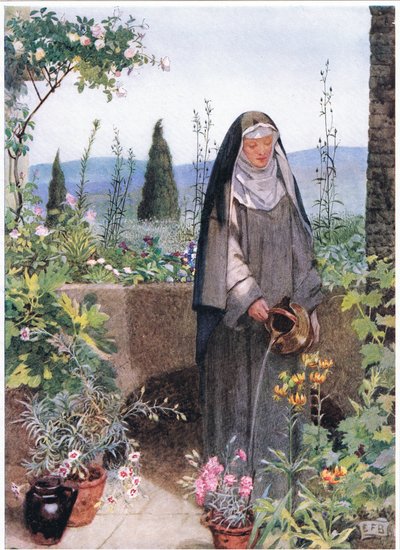 Santa Clara no jardim do mosteiro que ela fundou (litho) de Eleanor Fortescue Brickdale