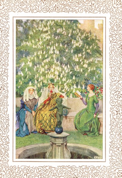 A Rainha que se sentou entre sua melhor Enid e a elegante Vivien..., ilustração de 