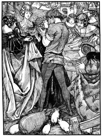 A princesa e os porcos, 1898. de Eleanor Fortescue Brickdale