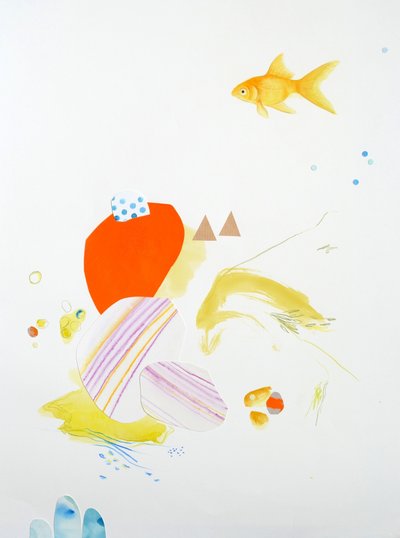 Composição de peixes, 2015 (aguarela e colagem sobre papel) de Eleanor Grafton