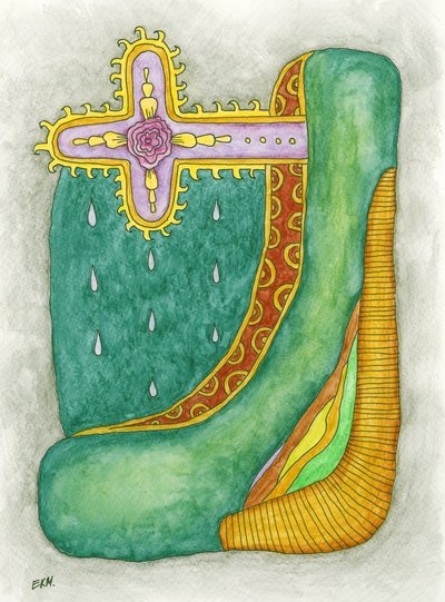 Desenho ornamentado de uma cruz com rosas de Elena Khomutova-Miller