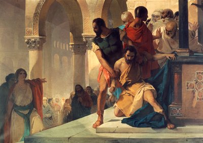 Fazio sendo arrastado do templo de Santa Sofia em Constantinopla, por Eleuterio Pagliano (1826-1903) de Eleuterio Pagliano