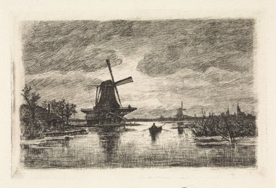 Paisagem com dois moinhos e um barco a remos de Elias Stark