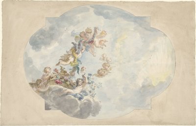 Projeto para uma pintura de teto com putti, flores e guirlandas de Elias van Nijmegen (possibly)