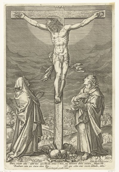 Cristo na cruz, com Maria e João Baptista
Paixão de Cristo (título da série) de Elias van den Bossche