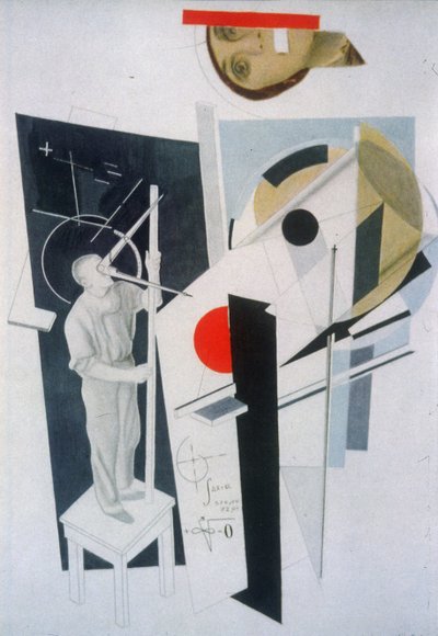 Tatlin no trabalho. Ilustração para o livro Seis contos com finais fáceis, de Ilya Ehrenburg de Eliezer Markowich Lissitzky