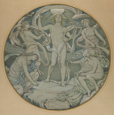 Caricatura para Center Circle of Huntington Ceiling: Apollo e atendentes de Elihu Vedder