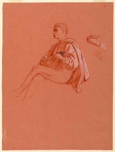Desenho, Rapaz a tocar alaúde, 1871-72 de Elihu Vedder