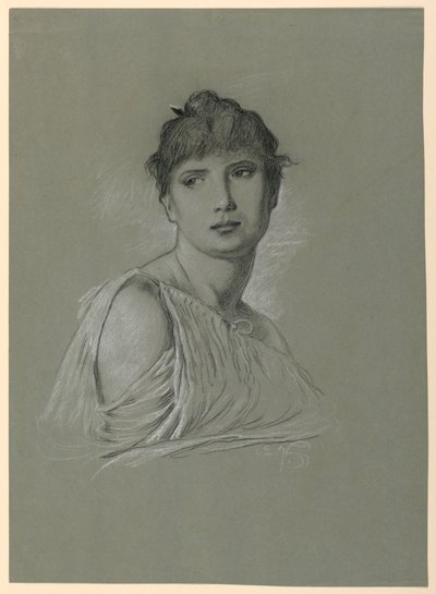 Desenho, Esboço de retrato de uma mulher jovem, ca. 1885 de Elihu Vedder