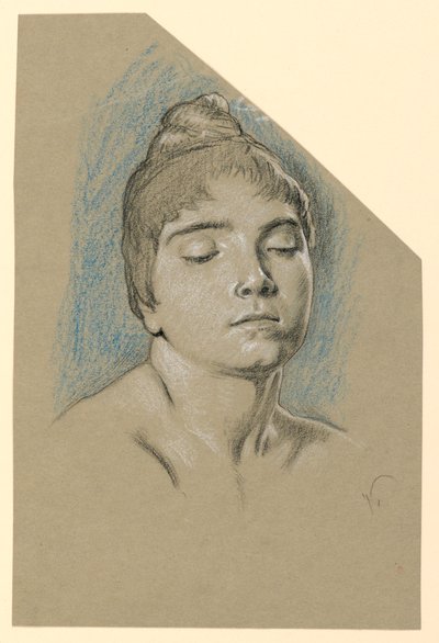 Desenho, Esboço de retrato de uma jovem mulher com os olhos fechados, ca. 1885 de Elihu Vedder