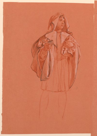 Desenho, estudo de uma figura num traje com capuz, ca. 1885 de Elihu Vedder
